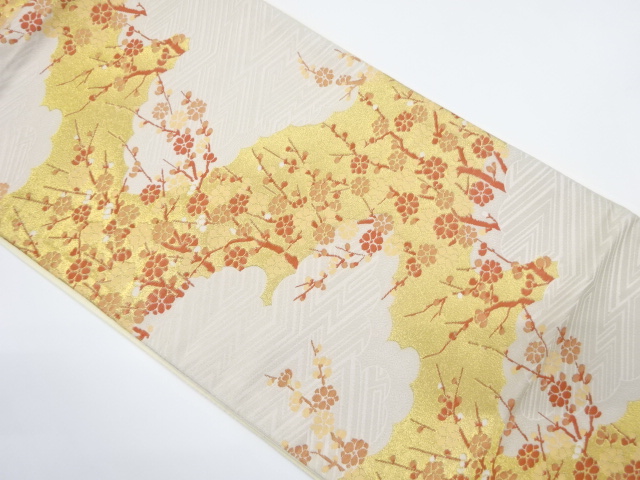 JAPANESE KIMONO / ANTIQUE FUKURO OBI / WOVEN BRANCH UME